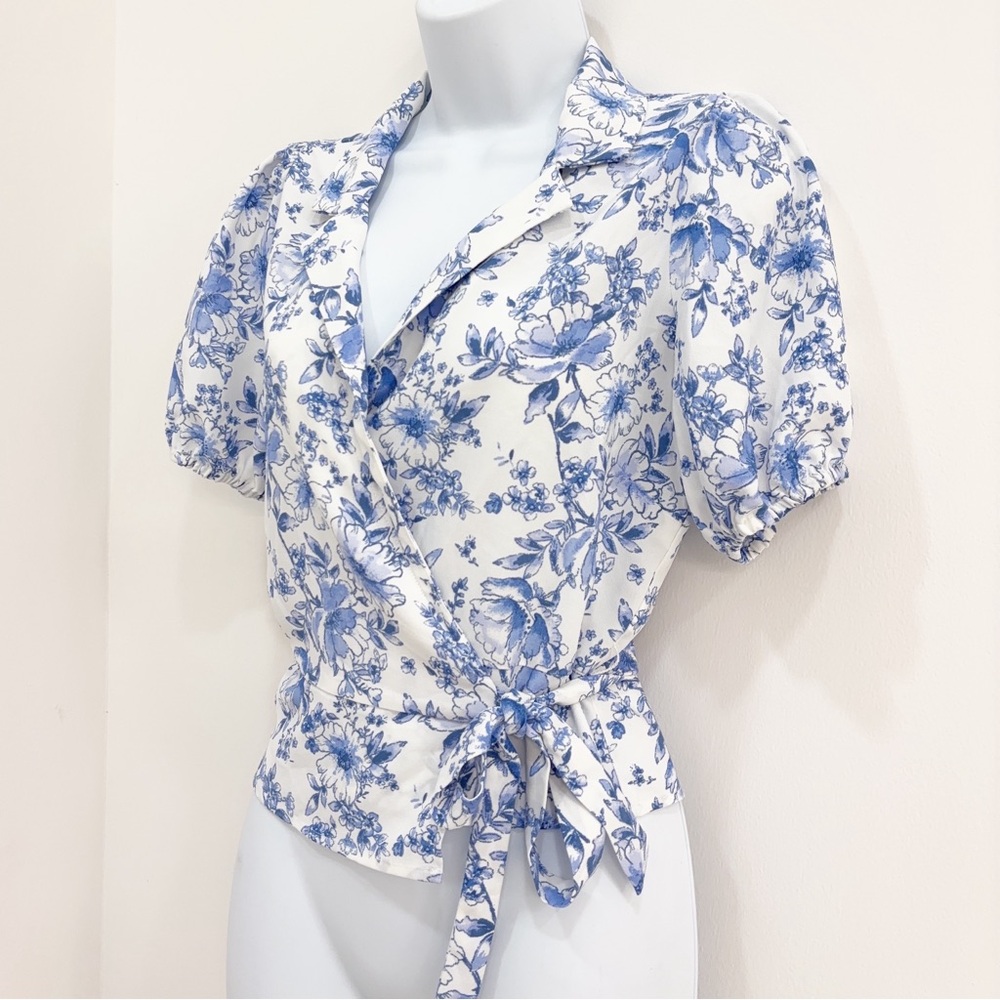 Violets & Roses Blue Floral Wrap Blouse | Size M | NEW - Picture 4 of 12